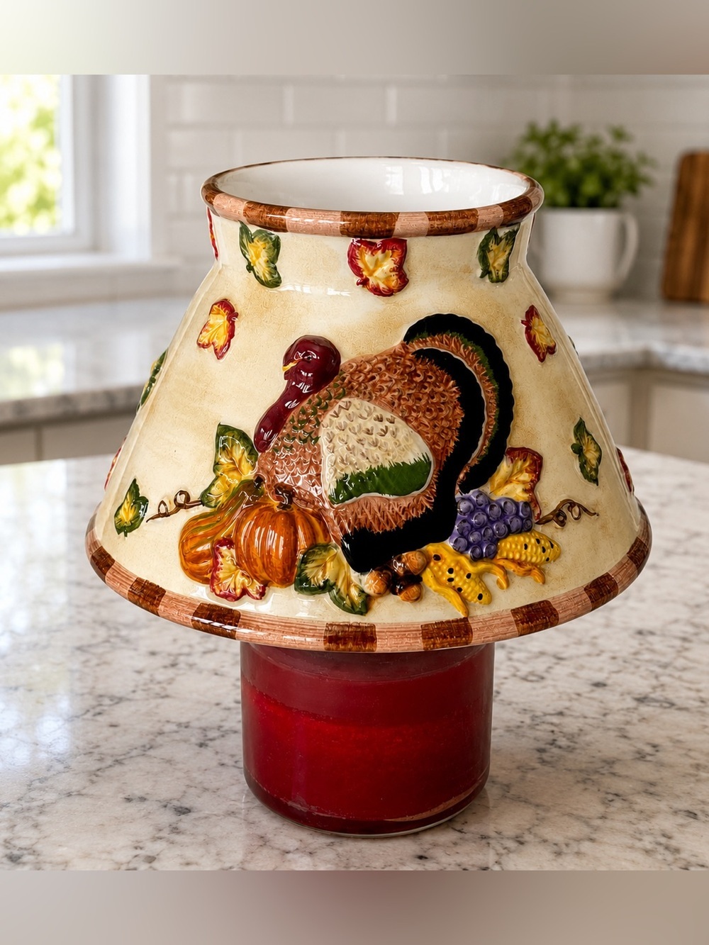 Thanksgiving Candle Shade Topper Ceramic Jar Fall Harvest Decor Salt City